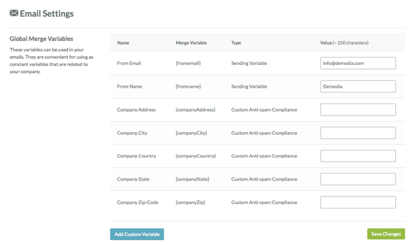 Sharpspring email settings