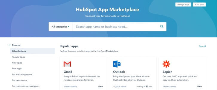 Screenshot of the HubSpot App Marketplace